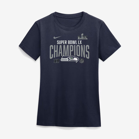 Women's Seattle Seahawks Nike College Navy Super Bowl LX Champions Going Yard T-Shirt
