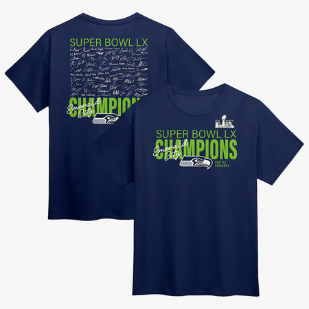 Men's Seattle Seahawks College Navy Super Bowl LX Champions Big & Tall Roster T-Shirt