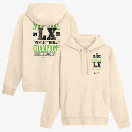 Men's Seattle Seahawks Nike Natural Super Bowl LX Champions Long Ball Club Fleece Hoodie