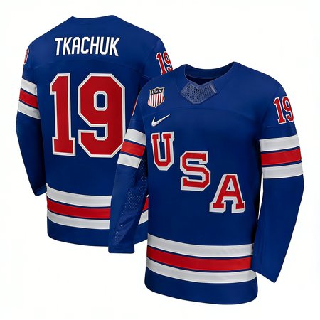 Youth USA Hockey #19 Matthew Tkachuk Royal 2026 Home Replica Jersey