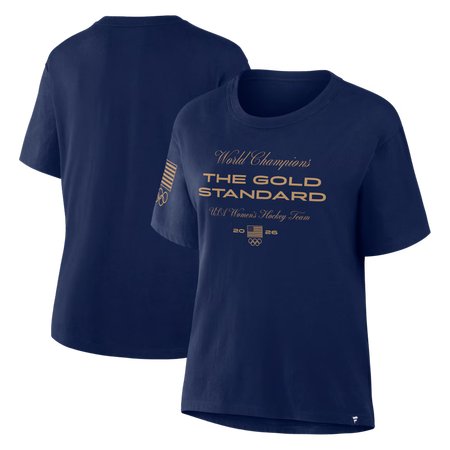 Women's US Hockey Navy 2026 Winter Olympics Gold Medal Champions Gold Standard T-Shirt