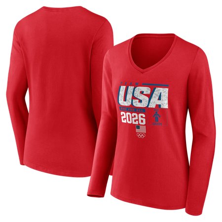 Women's Team USA Red 2026 Winter Olympics Pic-O-Gram Long Sleeve V-Neck T-Shirt