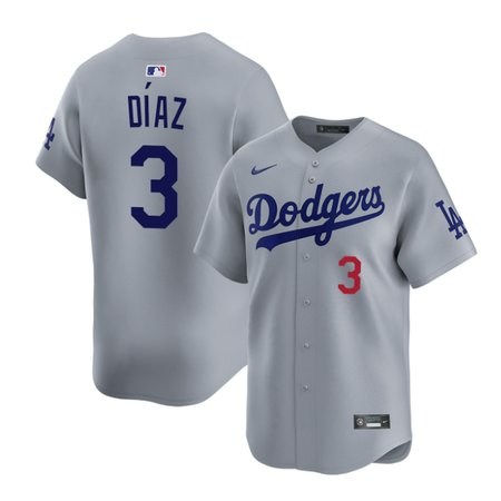 Men's Los Angeles Dodgers #3 Edwin Diaz Nike Gray Home Replica Jersey