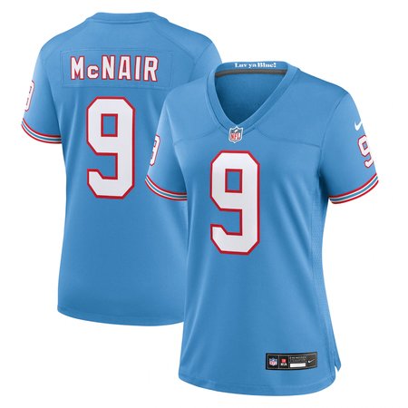 Women's Tennessee Titans #9 Steve McNair Nike Light Blue Oilers Throwback Retired Player Game Jersey