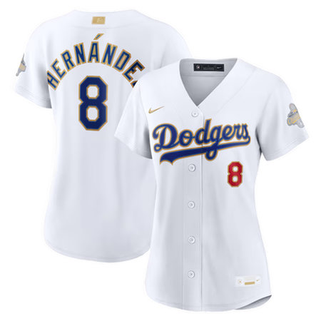 Women's Los Angeles Dodgers #8 Enrique Hernandez Nike White 2026 Gold Collection Stadium Jersey