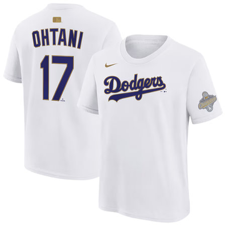 Men's Los Angeles Dodgers #17 Shohei Ohtani Nike White 2026 Gold Collection Name & Number T-Shirt