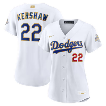 Women's Los Angeles Dodgers #22 Clayton Kershaw Nike White 2026 Gold Collection Stadium Jersey