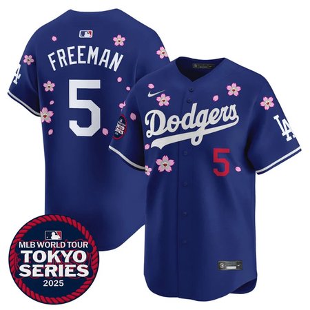 Men's Los Angeles Dodgers #5 Freddie Freeman Royal Tokyo 2025 Cool Base Stitched Baseball Jersey