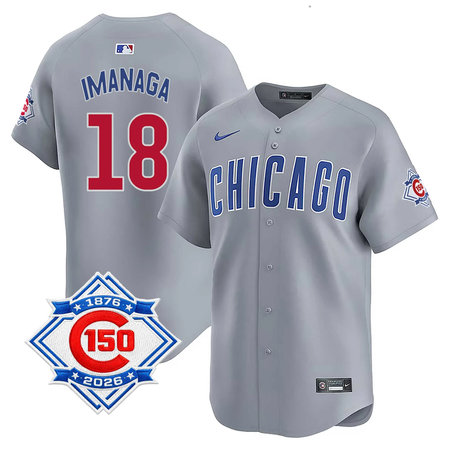 Youth Chicago Cubs #18 Shota Imanaga Grey Nike Road Vapor Limited 150th Anniversary Authentic Lettering Jersey