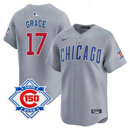 Youth Chicago Cubs #17 Mark Grace Grey Nike Road Vapor Limited 150th Anniversary Authentic Lettering Jersey