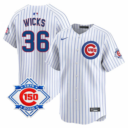 Youth Chicago Cubs #36 Jordan Wicks White Nike Home Vapor Limited 150th Anniversary Authentic Lettering Jersey