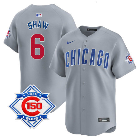 Youth Chicago Cubs #6 Matt Shaw Grey Nike Road Vapor Limited 150th Anniversary Authentic Lettering Jersey