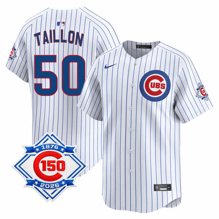 Youth Chicago Cubs #50 Jameson Taillon White Nike Home Vapor Limited 150th Anniversary Authentic Lettering Jersey