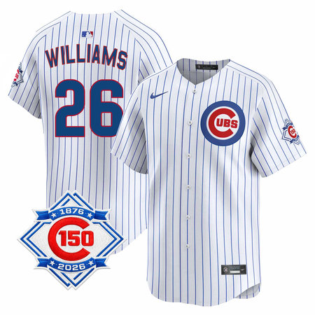 Youth Chicago Cubs #26 Billy Williams White Nike Home Vapor Limited 150th Anniversary Authentic Lettering Jersey
