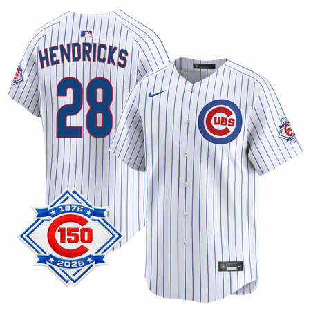 Youth Chicago Cubs #28 Kyle Hendricks White Nike Home Vapor Limited 150th Anniversary Authentic Lettering Jersey