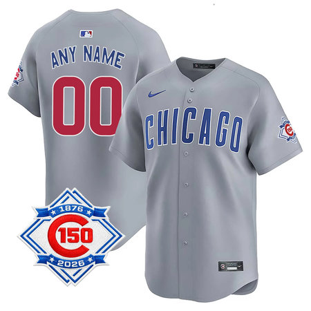 Youth Chicago Cubs Grey Road Nike Vapor Limited 150th Anniversary Authentic Lettering Custom Jersey