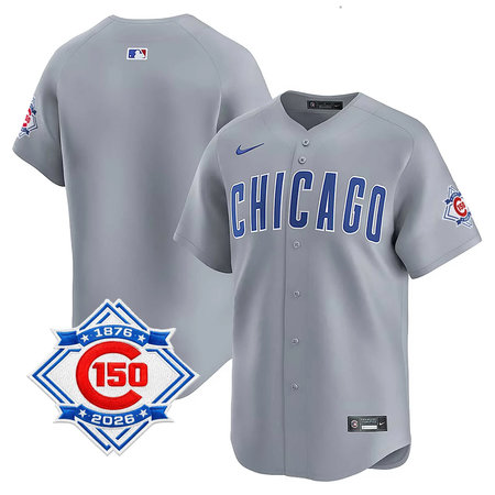 Youth Chicago Cubs Grey Nike Road Vapor Limited 150th Anniversary Patch Jersey