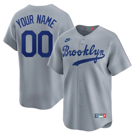 Youth Brooklyn Dodgers Nike Gray Throwback Cooperstown Collection Limited Custom Jersey