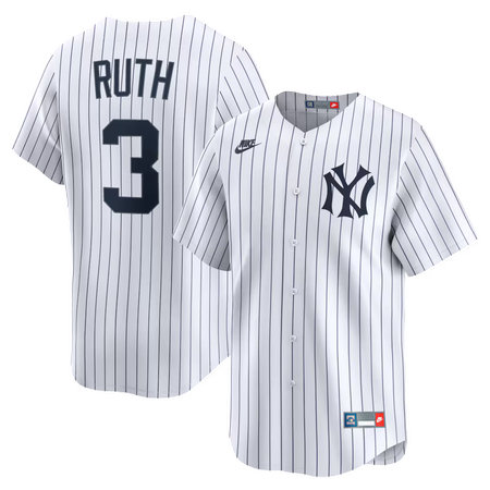 Youth New York Yankees #3 Babe Ruth Nike White Throwback Cooperstown Collection Limited Jersey