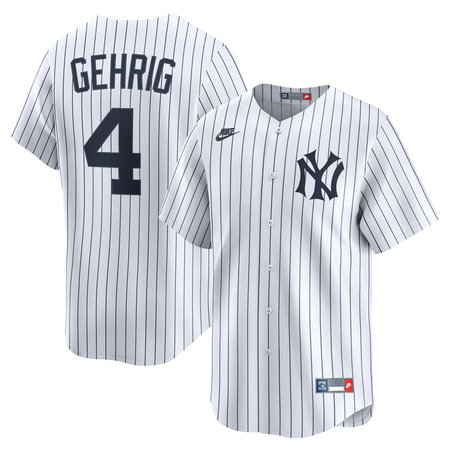 Men's New York Yankees #4 Lou Gehrig Nike White Throwback Cooperstown Collection Limited Jersey