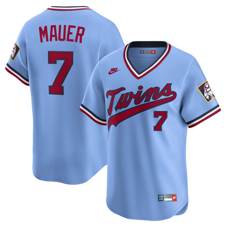 Men's Minnesota Twins #7 Joe Mauer Nike Light Blue Throwback Cooperstown Collection Limited Jersey