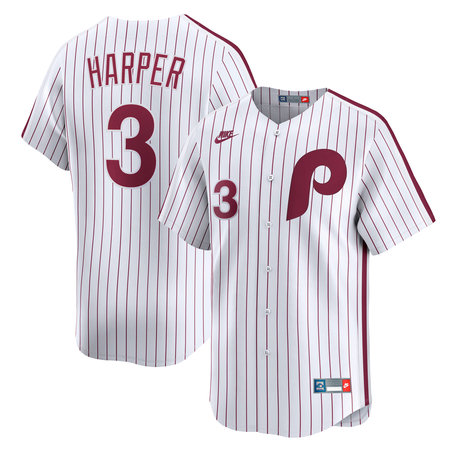 Men's Philadelphia Phillies #3 Bryce Harper Nike White Cooperstown Collection Limited Jersey
