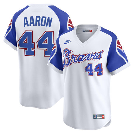 Men's Atlanta Braves #44 Hank Aaron Nike White Throwback Cooperstown Collection Limited Jersey