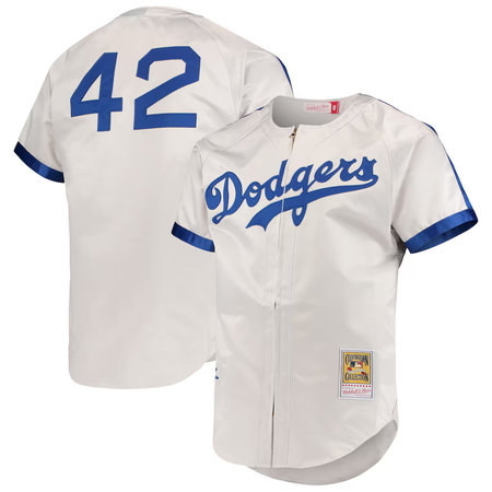 Men's Brooklyn Dodgers #42 Jackie Robinson Gray Cooperstown Collection Authentic Jersey