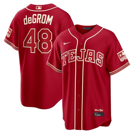 Men's Texas Rangers #48 Jacob deGrom Red 2026 City Connect Stitched Jersey