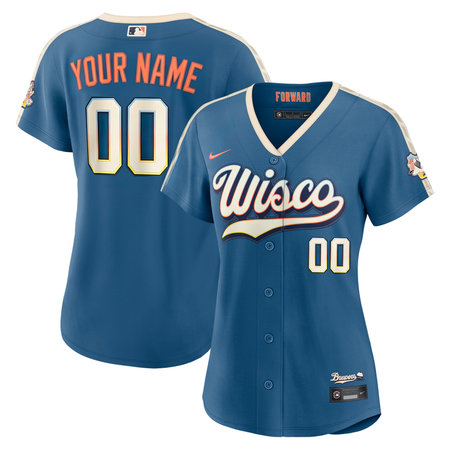 Women's Milwaukee Brewers Nike Mineral Blue 2026 City Connect Stadium Custom Jersey