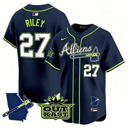 Youth Atlanta Braves #27 Austin Riley Navy Atliens Vapor Premier Limited Jersey