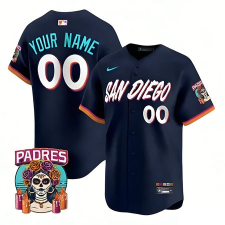 Men's San Diego Padres Navy 2026 City Connect Stitched Custom Jersey-Button Up