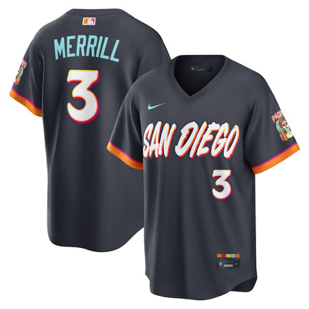 Men's San Diego Padres #3 Jackson Merrill Nike Obsidian 2026 City Connect Stadium Jersey