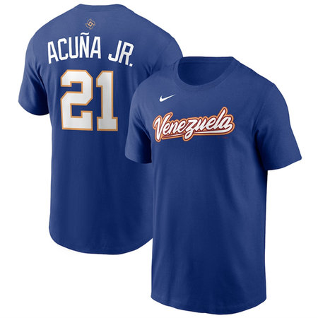 Men's Venezuela Baseball #21 Ronald Acuna Jr. Rush Blue 2026 World Baseball Classic Name & Number T-Shirt