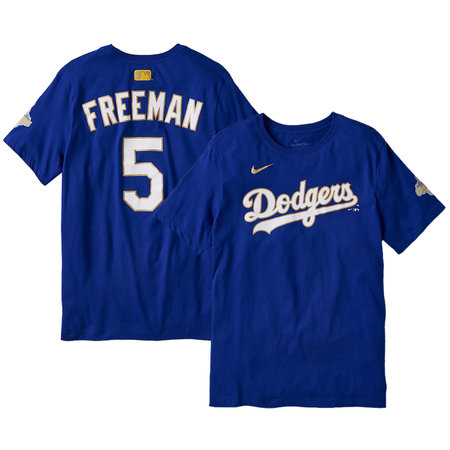 Men's Los Angeles Dodgers #5 Freddie Freeman Nike Royal 2026 Gold Collection Name & Number T-Shirt