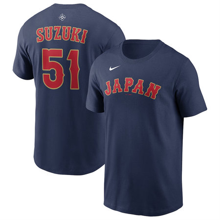 Men's Japan Baseball #51 Seiya Suzuki Navy 2026 World Baseball Classic Name & Number T-Shirt