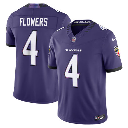 Men's Baltimore Ravens #4 Zay Flowers Nike Purple Vapor F.U.S.E. Sewn Down Limited Jersey