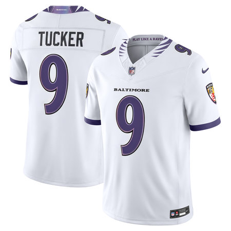 Men's Baltimore Ravens #9 Justin Tucker Nike White Vapor F.U.S.E. Sewn Down Limited Jersey