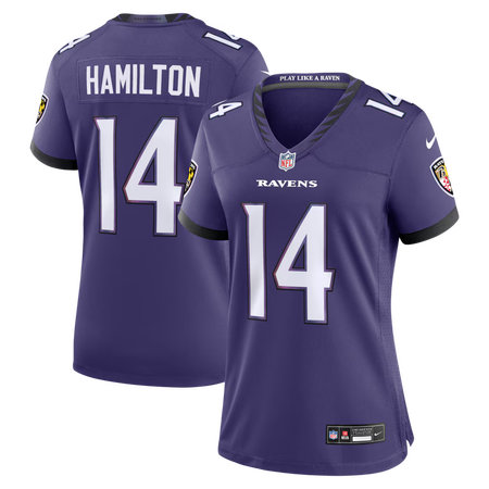 Women's Baltimore Ravens #14 Kyle Hamilton Nike Purple Team Game Jersey