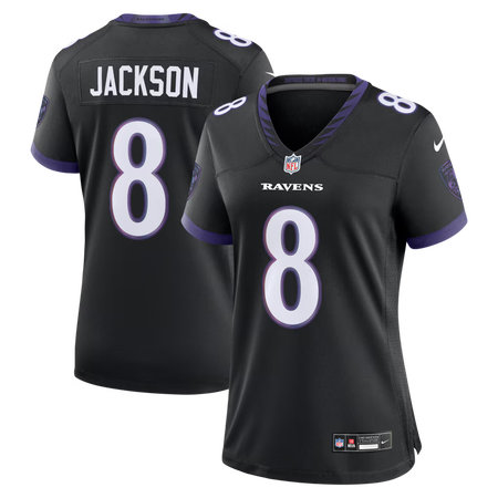 Women's Baltimore Ravens #8 Lamar Jackson Nike Black Alternate Game Jersey