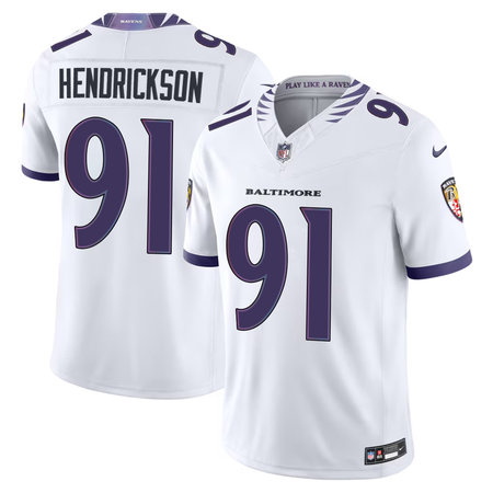 Men's Baltimore Ravens #91 Trey Hendrickson Nike White Vapor F.U.S.E. Sewn Down Limited Jersey