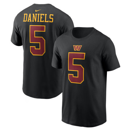 Men's Washington Commanders #5 Jayden Daniels Nike Black Name & Number T-Shirt