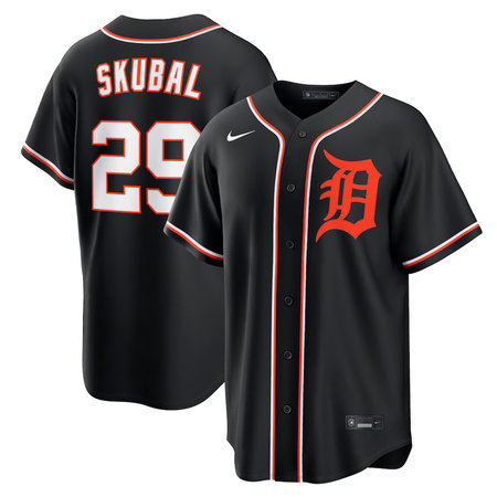 Men's Detroit Tigers #29 Tarik Skubal Nike Fashion Replica Black Out Jersey