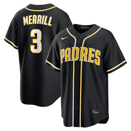 Men's San Diego Padres #3 Jackson Merrill Nike Fashion Replica Black Out Jersey