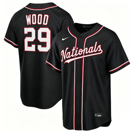 Men's Washington Nationals #29 James Wood Nike Black Fashion Replica Player Jersey