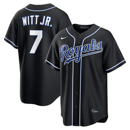 Men's Kansas City Royals #7 Bobby Witt Jr. Nike Fashion Replica Black Out Jersey