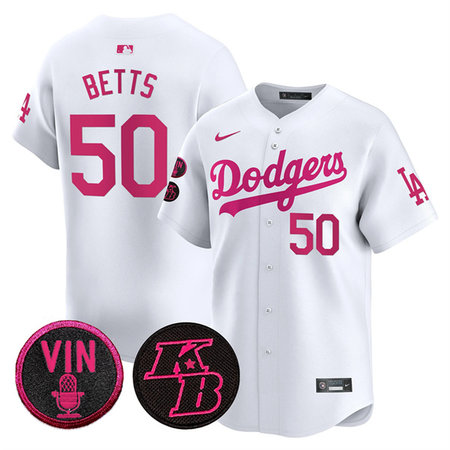Men's Los Angeles Dodgers #50 Mookie Betts White 2026 Mother's Day Vapor Premier Limited Stitched Baseball Jersey