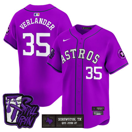 Men's Houston Astros #35 Justin Verlander DJ Screw Still Tippin Purple Patch Vapor Limited Stitched Baseball Jersey