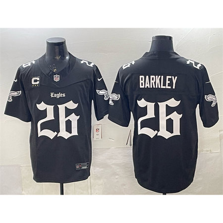 Youth Philadelphia Eagles #26 Saquon Barkley Black 2025 F.U.S.E. "Gothic Philly Edition" With 3-Star C Patch Vapor Limited Stitched Football Jersey