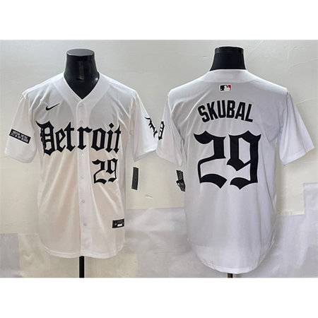 Youth Detroit Tigers #29 Tarik Skubal White "Motor Gothic Edition" Vapor Premier Limited Stitched Baseball Jersey